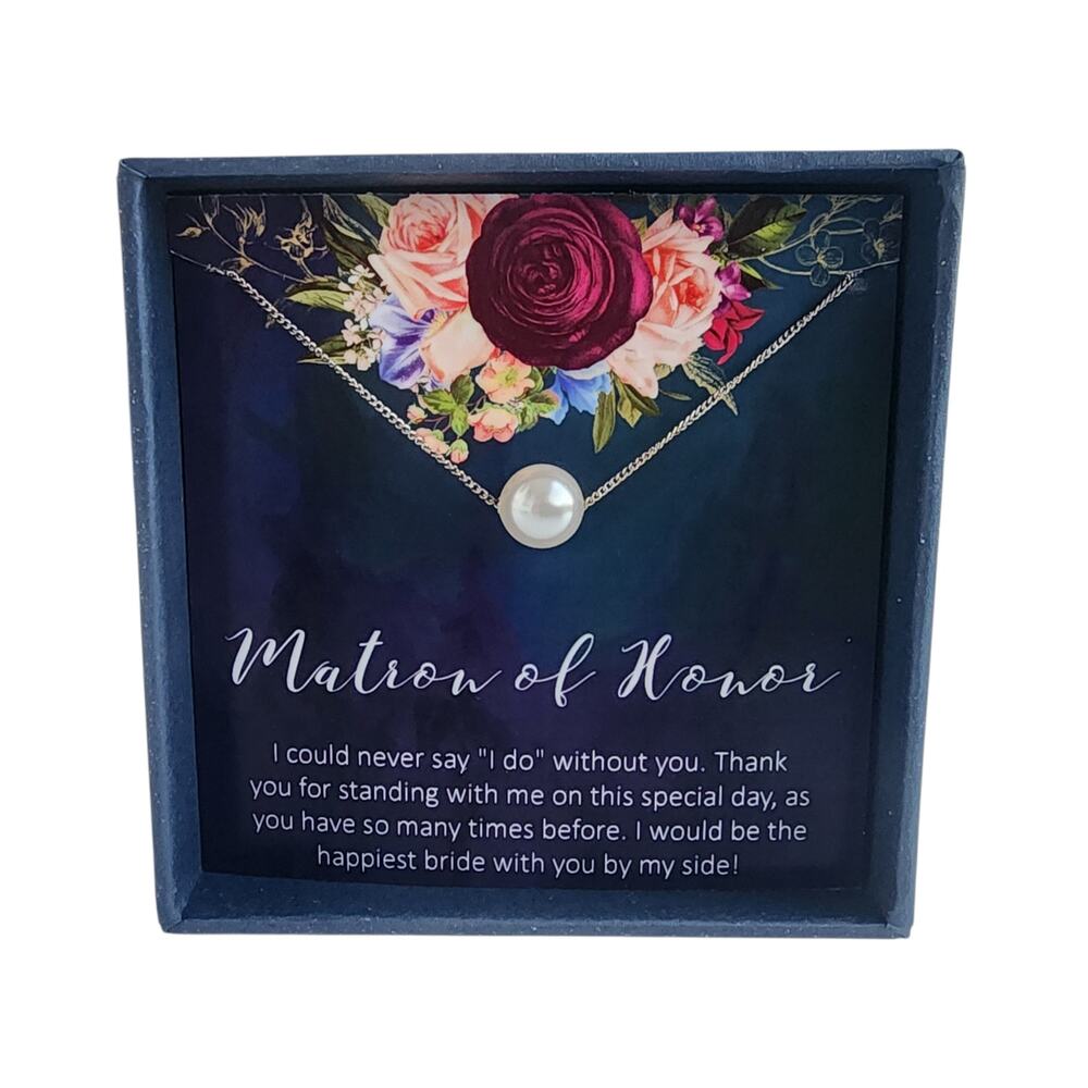 Matron of Honor Swarovski Pearl Necklace Wedding Bridal Party Gift Box